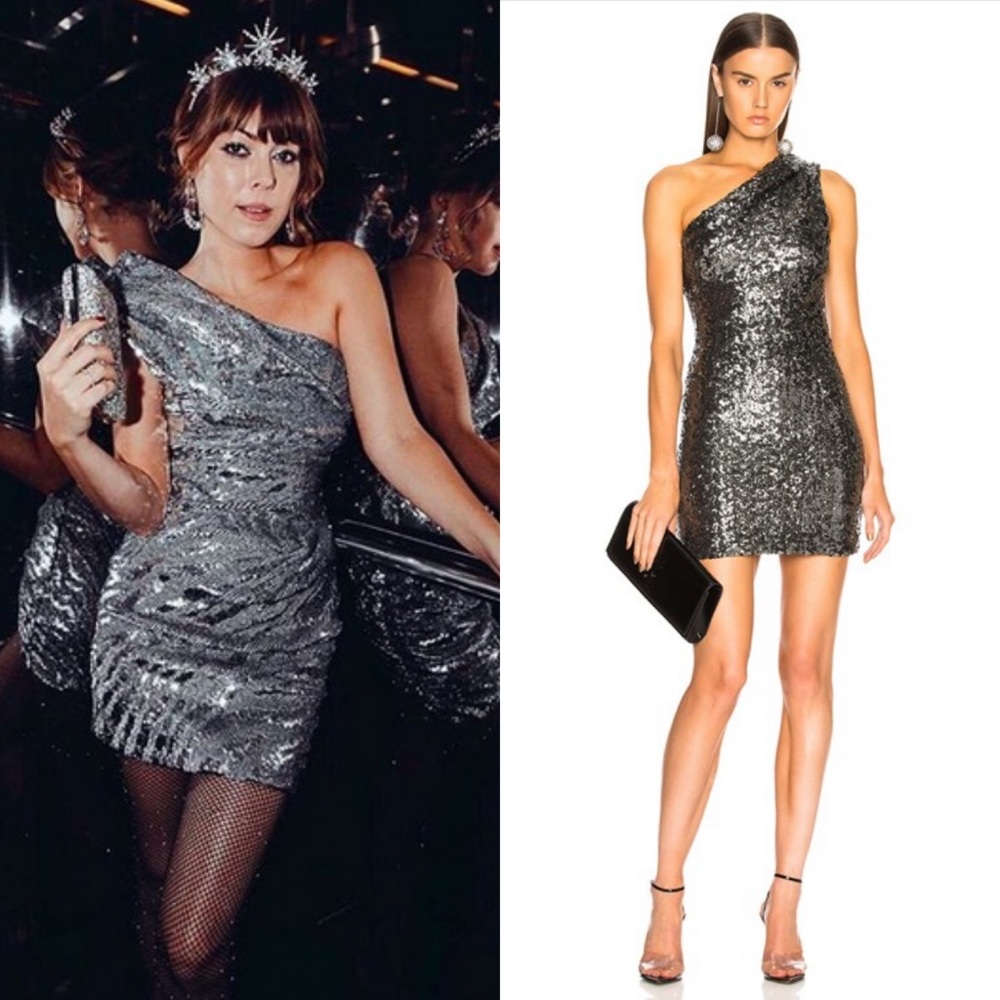 HANEY Valentina One Shoulder Sequin Dress in Gunmetal Grey Size 8